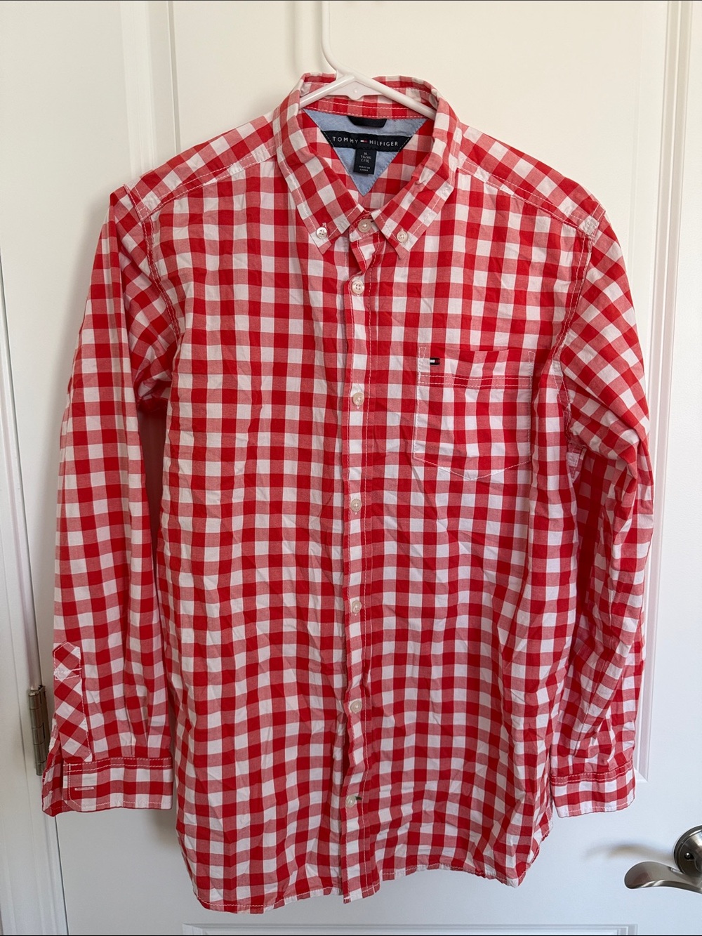 Tommy Hilfiger Boys Red and White Gingham Button-Down Shirt